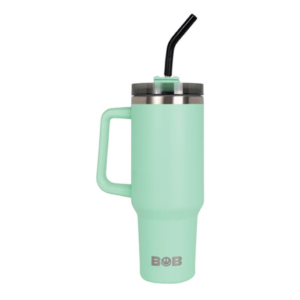 BOB THE COOLER CO - 40oz "Roadie" Heavy Duty Double Wall Vacuum Insulated Tumbler with Straw and Handle, Made of Stainless Steel, Great for Travel, Beach, & More