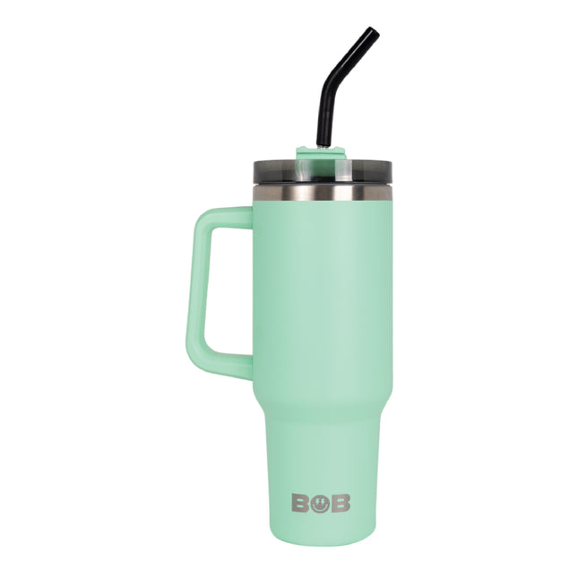 BOB THE COOLER CO - 40oz "Roadie" Heavy Duty Double Wall Vacuum Insulated Tumbler with Straw and Handle, Made of Stainless Steel, Great for Travel, Beach, & More