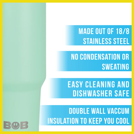 BOB THE COOLER CO - 40oz "Roadie" Heavy Duty Double Wall Vacuum Insulated Tumbler with Straw and Handle, Made of Stainless Steel, Great for Travel, Beach, & More