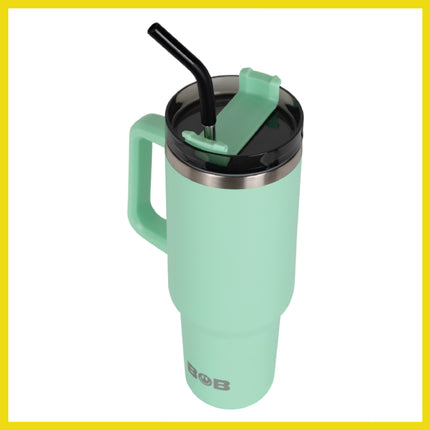 BOB THE COOLER CO - 40oz "Roadie" Heavy Duty Double Wall Vacuum Insulated Tumbler with Straw and Handle, Made of Stainless Steel, Great for Travel, Beach, & More