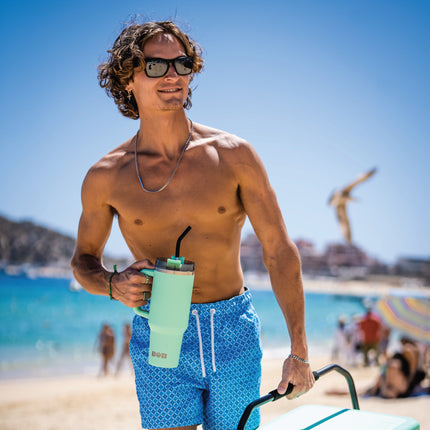 BOB THE COOLER CO - 40oz "Roadie" Heavy Duty Double Wall Vacuum Insulated Tumbler with Straw and Handle, Made of Stainless Steel, Great for Travel, Beach, & More