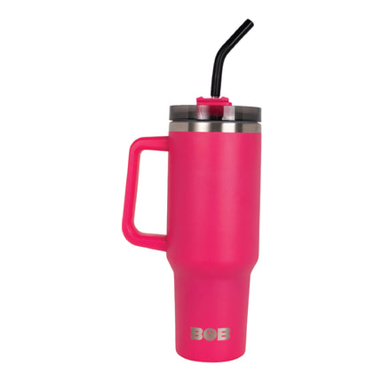 BOB THE COOLER CO - 40oz "Roadie" Heavy Duty Double Wall Vacuum Insulated Tumbler with Straw and Handle, Made of Stainless Steel, Great for Travel, Beach, & More