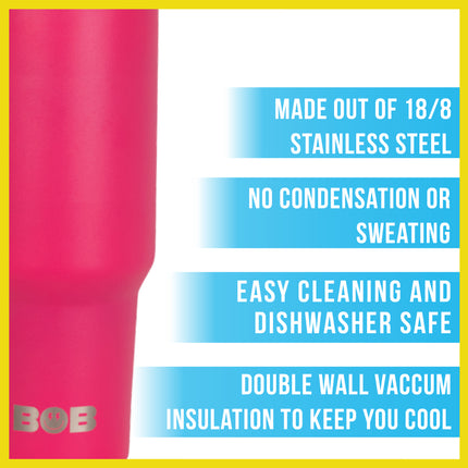 BOB THE COOLER CO - 40oz "Roadie" Heavy Duty Double Wall Vacuum Insulated Tumbler with Straw and Handle, Made of Stainless Steel, Great for Travel, Beach, & More
