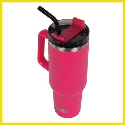 BOB THE COOLER CO - 40oz "Roadie" Heavy Duty Double Wall Vacuum Insulated Tumbler with Straw and Handle, Made of Stainless Steel, Great for Travel, Beach, & More