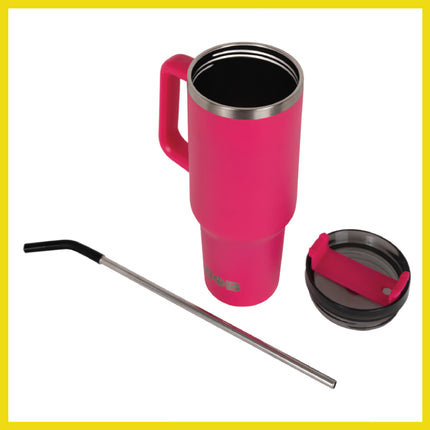 BOB THE COOLER CO - 40oz "Roadie" Heavy Duty Double Wall Vacuum Insulated Tumbler with Straw and Handle, Made of Stainless Steel, Great for Travel, Beach, & More
