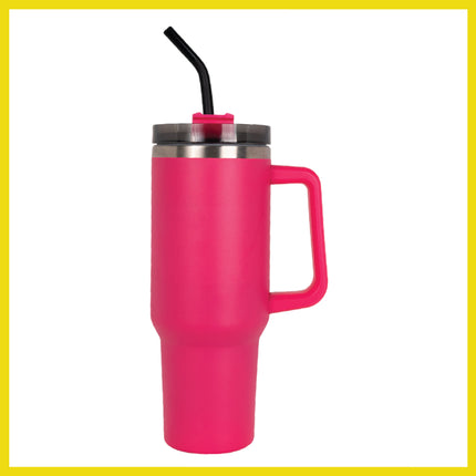 BOB THE COOLER CO - 40oz "Roadie" Heavy Duty Double Wall Vacuum Insulated Tumbler with Straw and Handle, Made of Stainless Steel, Great for Travel, Beach, & More
