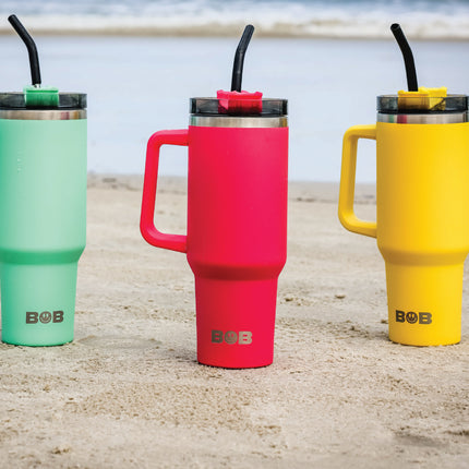 BOB THE COOLER CO - 40oz "Roadie" Heavy Duty Double Wall Vacuum Insulated Tumbler with Straw and Handle, Made of Stainless Steel, Great for Travel, Beach, & More