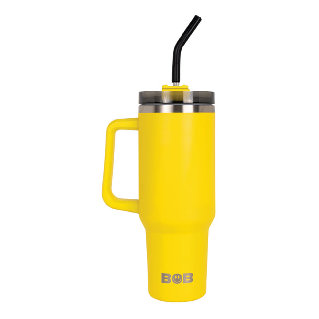 BOB THE COOLER CO - 40oz "Roadie" Heavy Duty Double Wall Vacuum Insulated Tumbler with Straw and Handle, Made of Stainless Steel, Great for Travel, Beach, & More