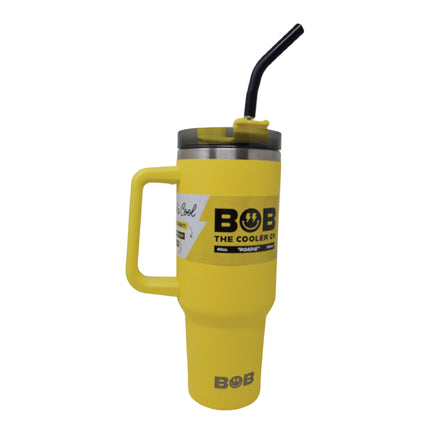BOB THE COOLER CO - 40oz "Roadie" Heavy Duty Double Wall Vacuum Insulated Tumbler with Straw and Handle, Made of Stainless Steel, Great for Travel, Beach, & More