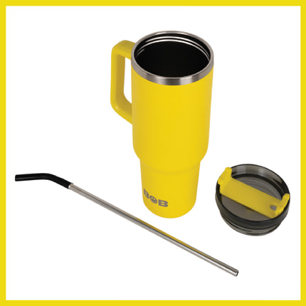BOB THE COOLER CO - 40oz "Roadie" Heavy Duty Double Wall Vacuum Insulated Tumbler with Straw and Handle, Made of Stainless Steel, Great for Travel, Beach, & More
