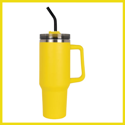 BOB THE COOLER CO - 40oz "Roadie" Heavy Duty Double Wall Vacuum Insulated Tumbler with Straw and Handle, Made of Stainless Steel, Great for Travel, Beach, & More