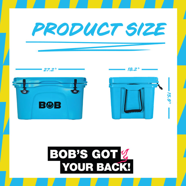 BOB THE COOLER CO 50QT "The El Amigo" Leak-Proof Hard Cooler with Heavy Duty Handle & Built In Lid Latching Bottle Openers - Fits 60 12oz Cans for the Beach, Camping, Tailgating, Sports, & More
