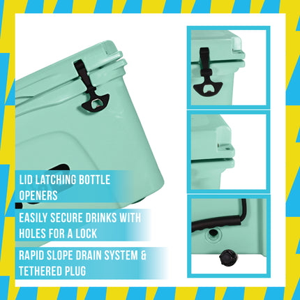 BOB THE COOLER CO 50QT "The El Amigo" Leak-Proof Hard Cooler with Heavy Duty Handle & Built In Lid Latching Bottle Openers - Fits 60 12oz Cans for the Beach, Camping, Tailgating, Sports, & More