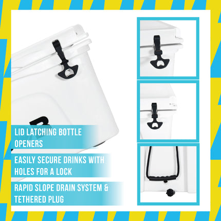 BOB THE COOLER CO 50QT "The El Amigo" Leak-Proof Hard Cooler with Heavy Duty Handle & Built In Lid Latching Bottle Openers - Fits 60 12oz Cans for the Beach, Camping, Tailgating, Sports, & More