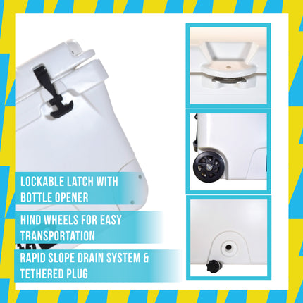 BOB THE COOLER CO 75QT "The BFF" Leak-Proof Hard Cooler with Heavy Duty Handle & Built In Lid Latching Bottle Openers - Fits 117 12oz Cans for the Beach, Camping, Tailgating, Sports, & More