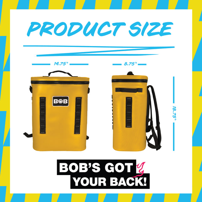 BOB THE COOLER CO - 25L "The BRO" Insulated Backpack Cooler Leak Proof & Great for Picnic, Sports, Beach, & More Fits 30 12oz Cans