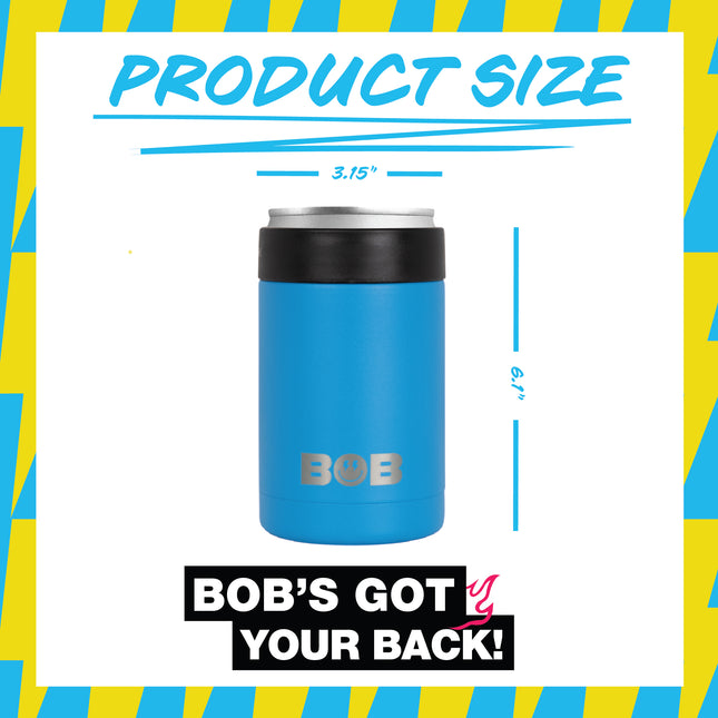 BOB THE COOLER CO - 12oz "Bob's Chillin" Short Double Wall Vacuum Insulated Can Cooler, Stainless Steel Can Cooler for Camping, Beverages, Drink, Beer, Beach & More