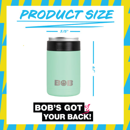BOB THE COOLER CO - 12oz "Bob's Chillin" Short Double Wall Vacuum Insulated Can Cooler, Stainless Steel Can Cooler for Camping, Beverages, Drink, Beer, Beach & More