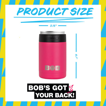 BOB THE COOLER CO - 12oz "Bob's Chillin" Short Double Wall Vacuum Insulated Can Cooler, Stainless Steel Can Cooler for Camping, Beverages, Drink, Beer, Beach & More