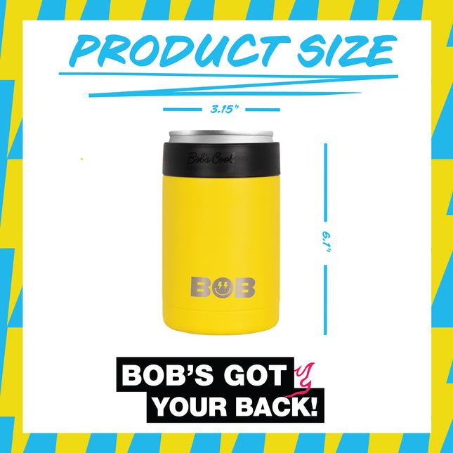 BOB THE COOLER CO - 12oz "Bob's Chillin" Short Double Wall Vacuum Insulated Can Cooler, Stainless Steel Can Cooler for Camping, Beverages, Drink, Beer, Beach & More