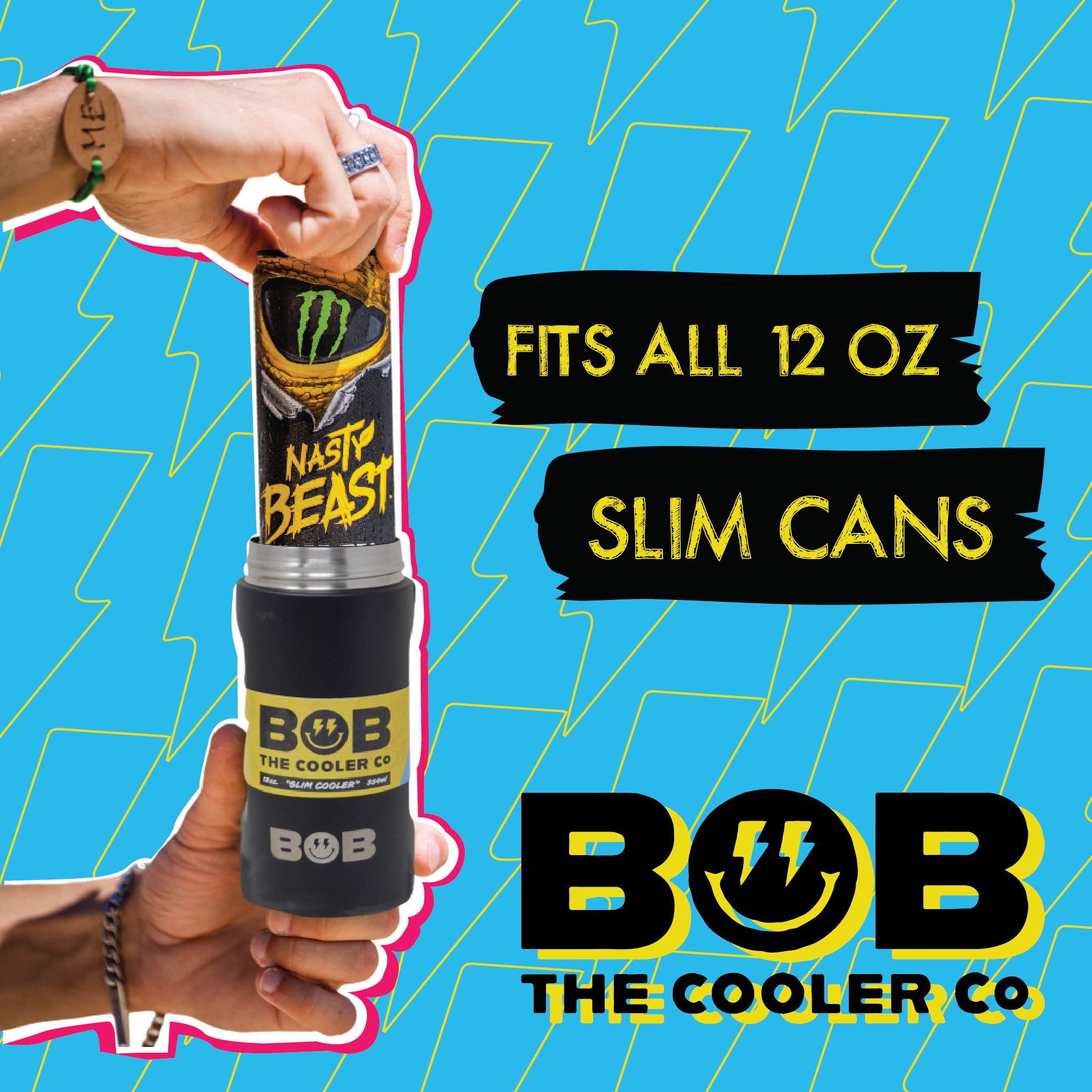 BOB THE COOLER CO - 12oz "Bob's Chillin" Double Wall Vacuum Insulated Slim Can Cooler, Stainless Steel Can Cooler for Camping Beverages, Drink, Beer, Beach & More