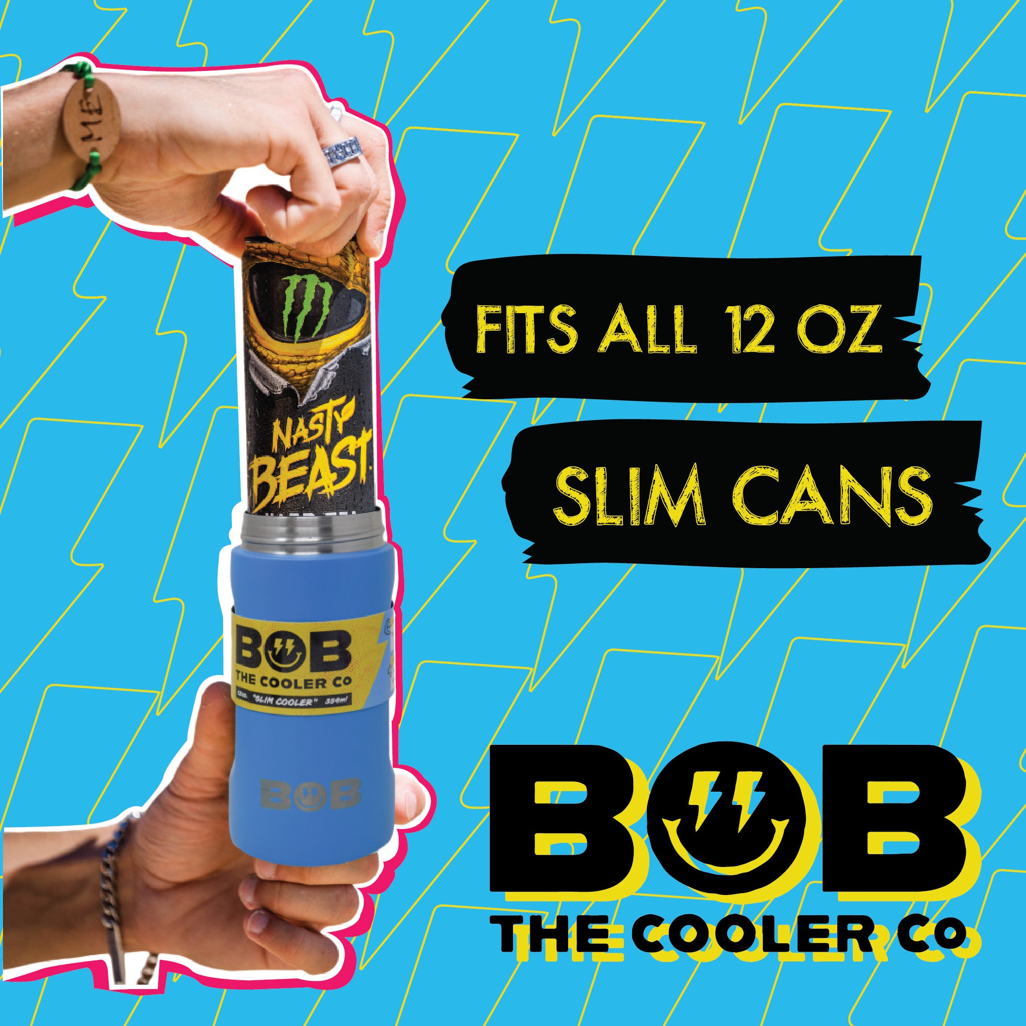 BOB THE COOLER CO - 12oz "Bob's Chillin" Double Wall Vacuum Insulated Slim Can Cooler, Stainless Steel Can Cooler for Camping Beverages, Drink, Beer, Beach & More