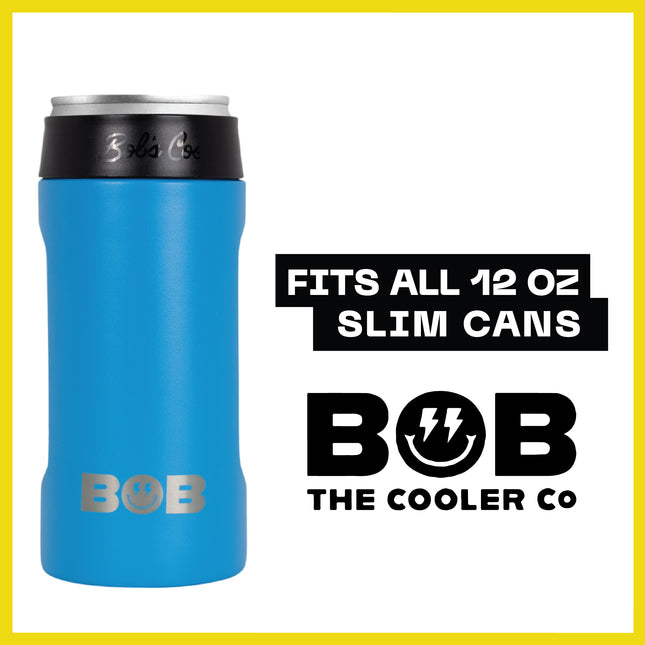 BOB THE COOLER CO - 12oz "Bob's Chillin" Double Wall Vacuum Insulated Slim Can Cooler, Stainless Steel Can Cooler for Camping Beverages, Drink, Beer, Beach & More
