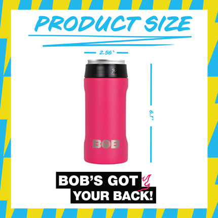 BOB THE COOLER CO - 12oz "Bob's Chillin" Double Wall Vacuum Insulated Slim Can Cooler, Stainless Steel Can Cooler for Camping Beverages, Drink, Beer, Beach & More
