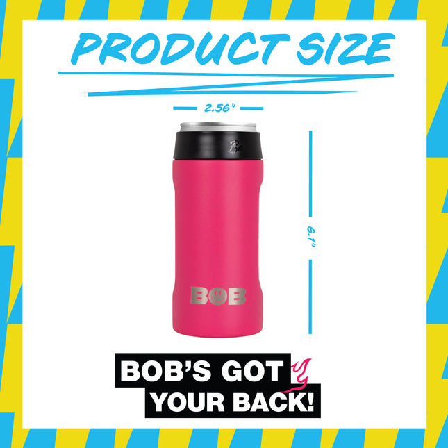 BOB THE COOLER CO - 12oz "Bob's Chillin" Double Wall Vacuum Insulated Slim Can Cooler, Stainless Steel Can Cooler for Camping Beverages, Drink, Beer, Beach & More