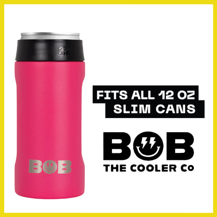 BOB THE COOLER CO - 12oz "Bob's Chillin" Double Wall Vacuum Insulated Slim Can Cooler, Stainless Steel Can Cooler for Camping Beverages, Drink, Beer, Beach & More