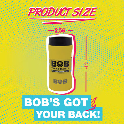 BOB THE COOLER CO - 12oz "Bob's Chillin" Double Wall Vacuum Insulated Slim Can Cooler, Stainless Steel Can Cooler for Camping Beverages, Drink, Beer, Beach & More
