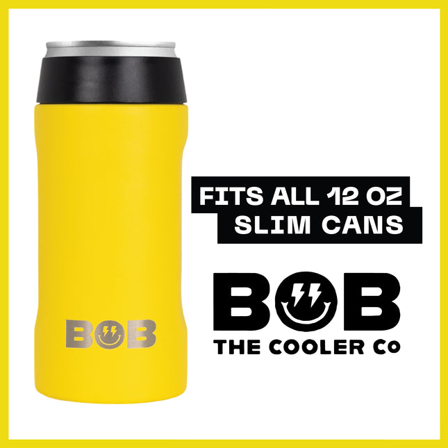BOB THE COOLER CO - 12oz "Bob's Chillin" Double Wall Vacuum Insulated Slim Can Cooler, Stainless Steel Can Cooler for Camping Beverages, Drink, Beer, Beach & More