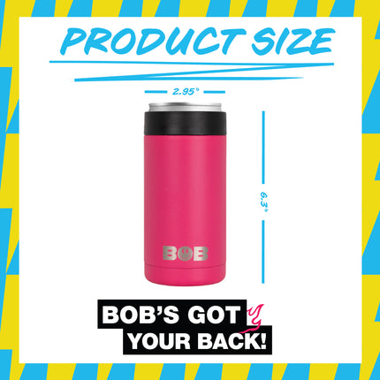 BOB THE COOLER CO - 16oz "Bob's Chillin" Standard Double Wall Vacuum Insulated Can Cooler, Stainless Steel Can Cooler for Camping, Beverages, Drink, Beer, Beach & More