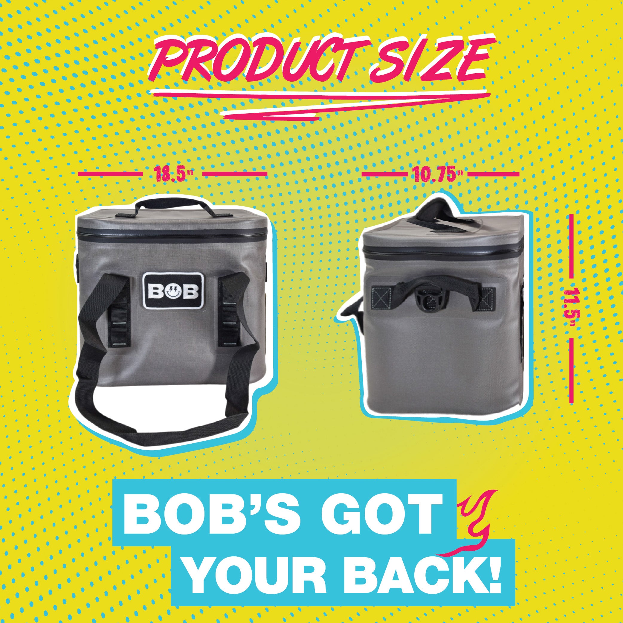 BOB THE COOLER CO - 14L "Sidekick" Portable Leak Proof Hopper Flip Soft Cooler for Lunch, Drink, Beverage, Camping, Travel, Picnic, Beach & More Fits 20 12oz Cans