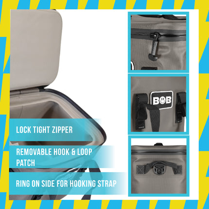 BOB THE COOLER CO - 14L "Sidekick" Portable Leak Proof Hopper Flip Soft Cooler for Lunch, Drink, Beverage, Camping, Travel, Picnic, Beach & More Fits 20 12oz Cans