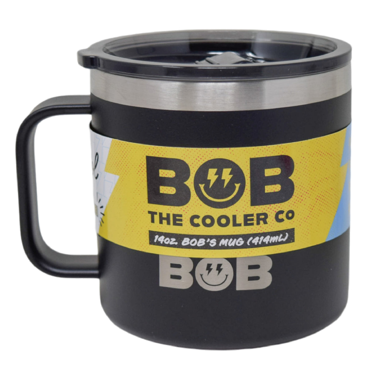 BOB THE COOLER CO - 14oz "Bob's Mug" Stainless Steel Double Wall Vacuum Insulated Coffee Mug with Lid and Handle - Top-Rack Dishwasher Safe