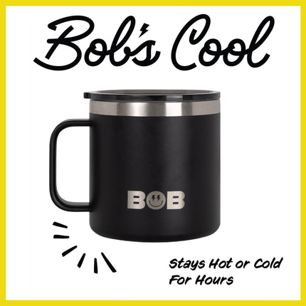 BOB THE COOLER CO - 14oz "Bob's Mug" Stainless Steel Double Wall Vacuum Insulated Coffee Mug with Lid and Handle - Top-Rack Dishwasher Safe