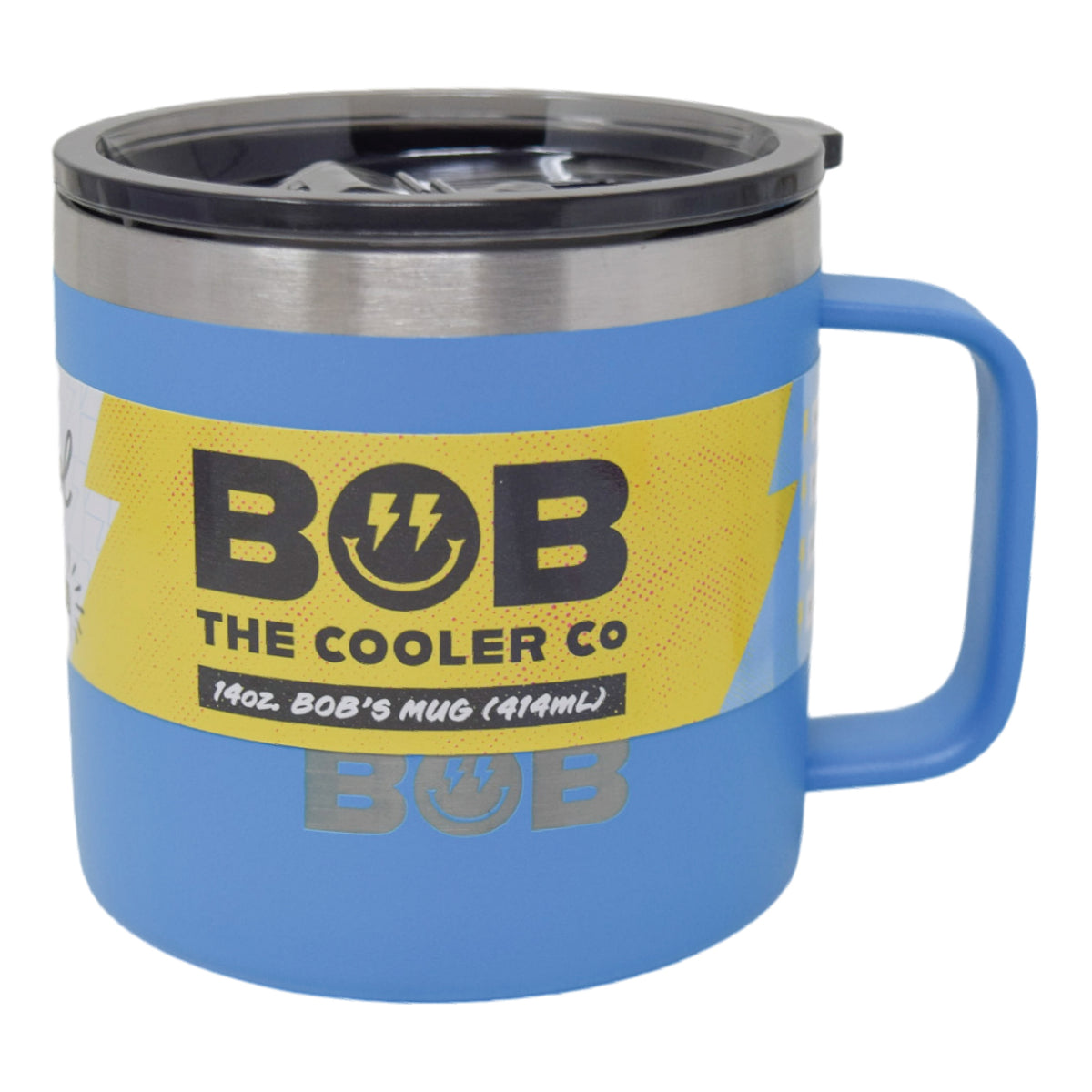 BOB THE COOLER CO - 14oz "Bob's Mug" Stainless Steel Double Wall Vacuum Insulated Coffee Mug with Lid and Handle - Top-Rack Dishwasher Safe