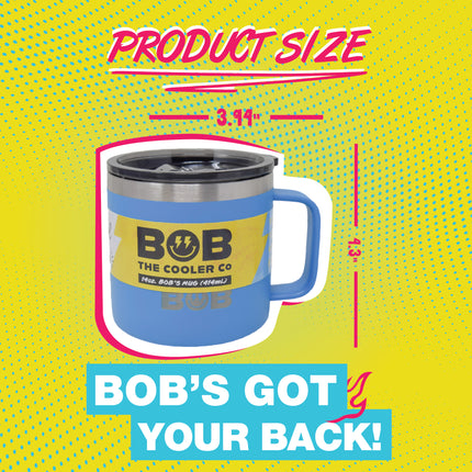 BOB THE COOLER CO - 14oz "Bob's Mug" Stainless Steel Double Wall Vacuum Insulated Coffee Mug with Lid and Handle - Top-Rack Dishwasher Safe