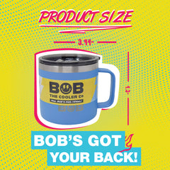 BOB THE COOLER CO - 14oz "Bob's Mug" Stainless Steel Double Wall Vacuum Insulated Coffee Mug with Lid and Handle - Top-Rack Dishwasher Safe