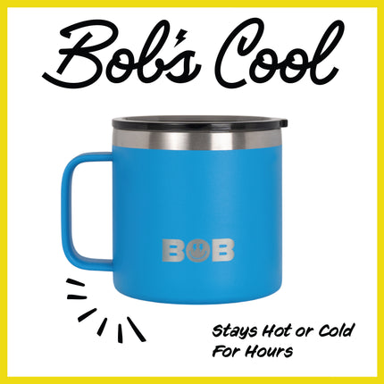 BOB THE COOLER CO - 14oz "Bob's Mug" Stainless Steel Double Wall Vacuum Insulated Coffee Mug with Lid and Handle - Top-Rack Dishwasher Safe