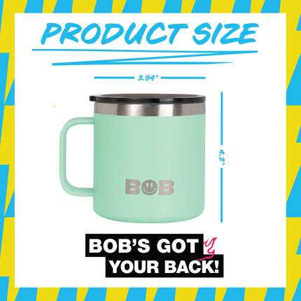 BOB THE COOLER CO - 14oz "Bob's Mug" Stainless Steel Double Wall Vacuum Insulated Coffee Mug with Lid and Handle - Top-Rack Dishwasher Safe
