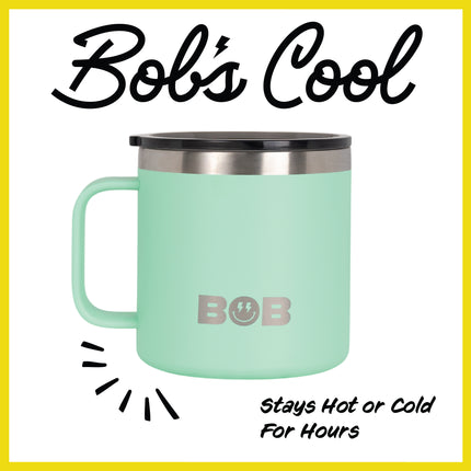BOB THE COOLER CO - 14oz "Bob's Mug" Stainless Steel Double Wall Vacuum Insulated Coffee Mug with Lid and Handle - Top-Rack Dishwasher Safe