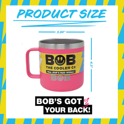 BOB THE COOLER CO - 14oz "Bob's Mug" Stainless Steel Double Wall Vacuum Insulated Coffee Mug with Lid and Handle - Top-Rack Dishwasher Safe