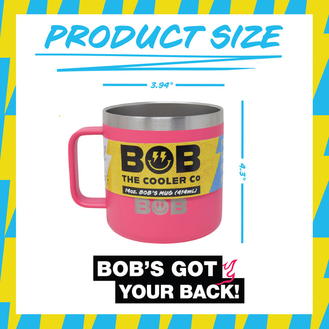BOB THE COOLER CO - 14oz "Bob's Mug" Stainless Steel Double Wall Vacuum Insulated Coffee Mug with Lid and Handle - Top-Rack Dishwasher Safe