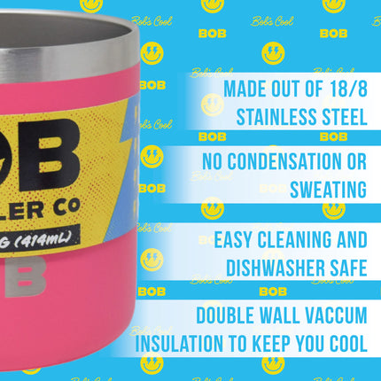 BOB THE COOLER CO - 14oz "Bob's Mug" Stainless Steel Double Wall Vacuum Insulated Coffee Mug with Lid and Handle - Top-Rack Dishwasher Safe