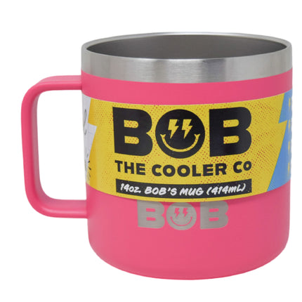 BOB THE COOLER CO - 14oz "Bob's Mug" Stainless Steel Double Wall Vacuum Insulated Coffee Mug with Lid and Handle - Top-Rack Dishwasher Safe