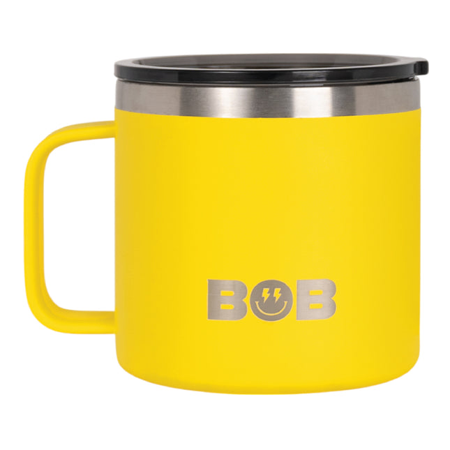BOB THE COOLER CO - 14oz "Bob's Mug" Stainless Steel Double Wall Vacuum Insulated Coffee Mug with Lid and Handle - Top-Rack Dishwasher Safe