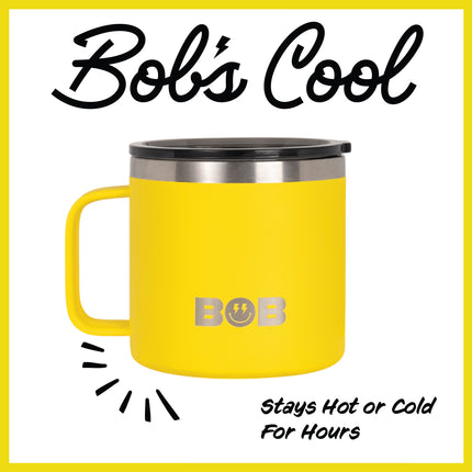 BOB THE COOLER CO - 14oz "Bob's Mug" Stainless Steel Double Wall Vacuum Insulated Coffee Mug with Lid and Handle - Top-Rack Dishwasher Safe