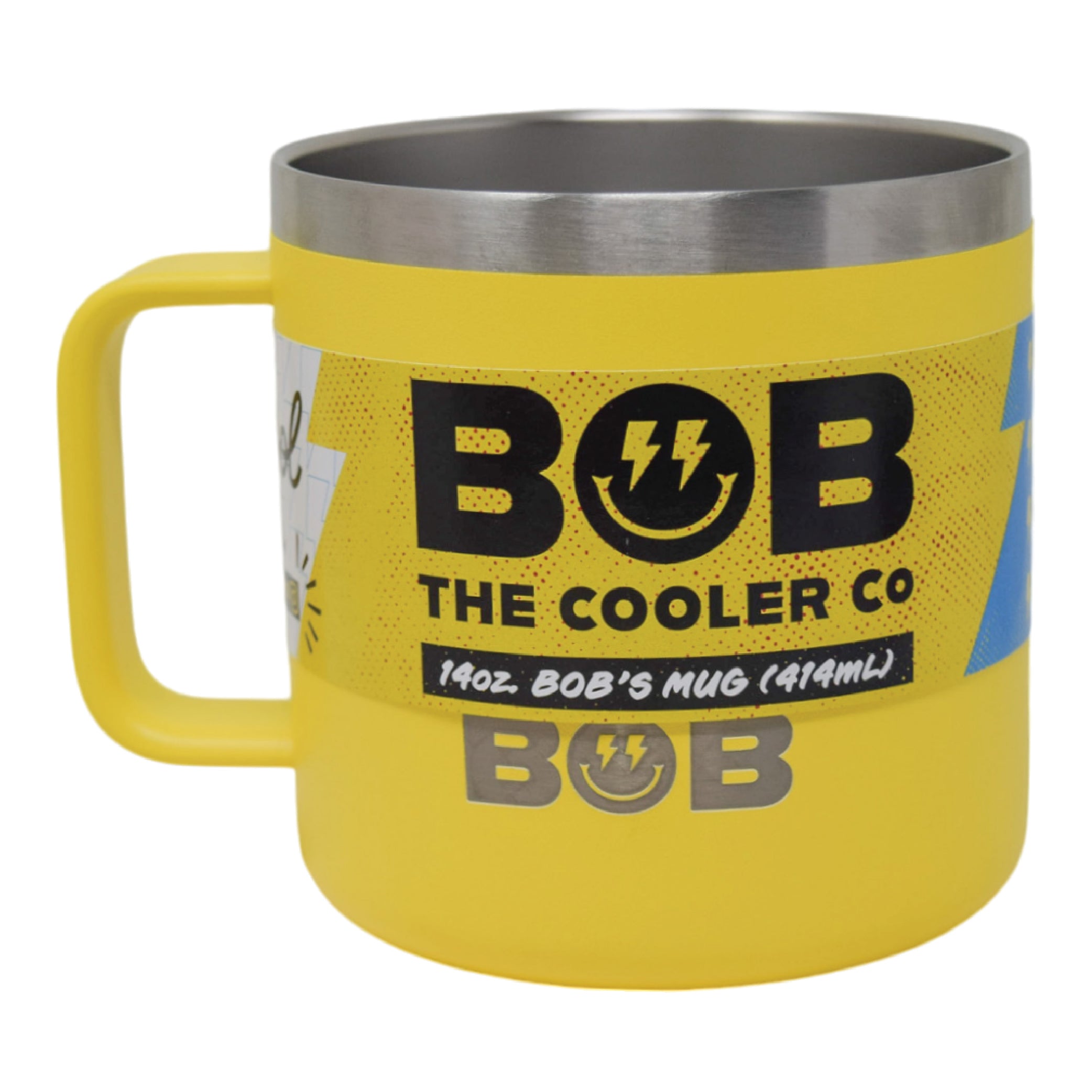 BOB THE COOLER CO - 14oz "Bob's Mug" Stainless Steel Double Wall Vacuum Insulated Coffee Mug with Lid and Handle - Top-Rack Dishwasher Safe